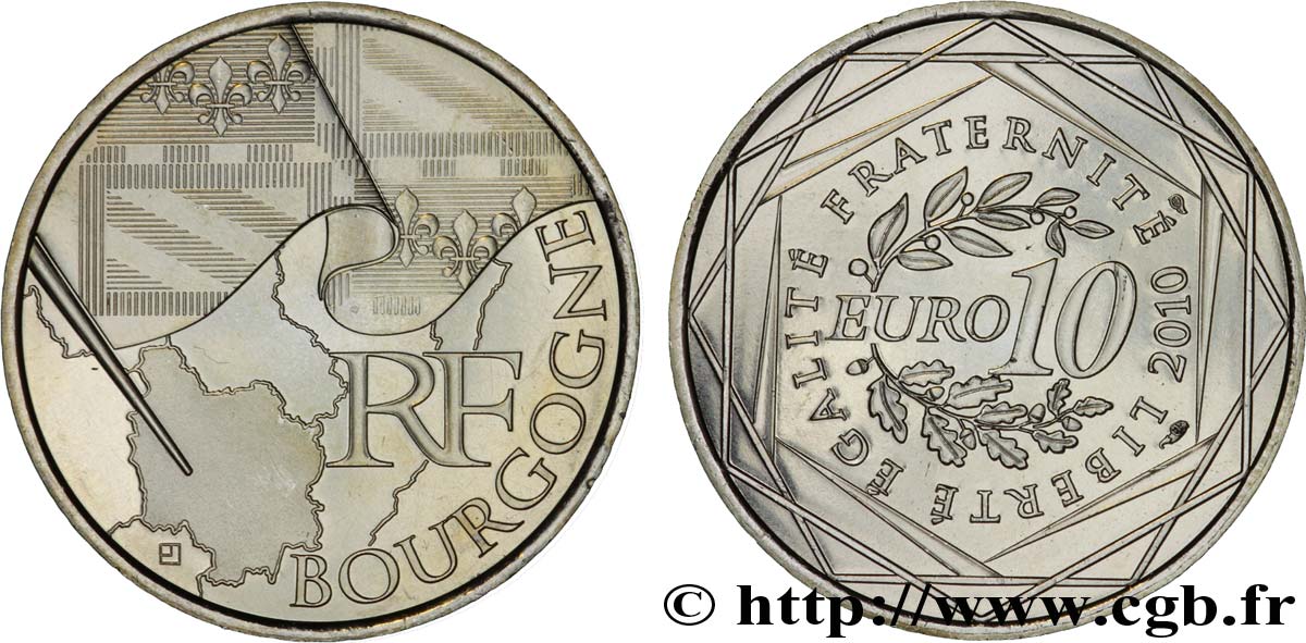 FRANCE 10 Euro des RÉGIONS - BOURGOGNE 2010 MS63