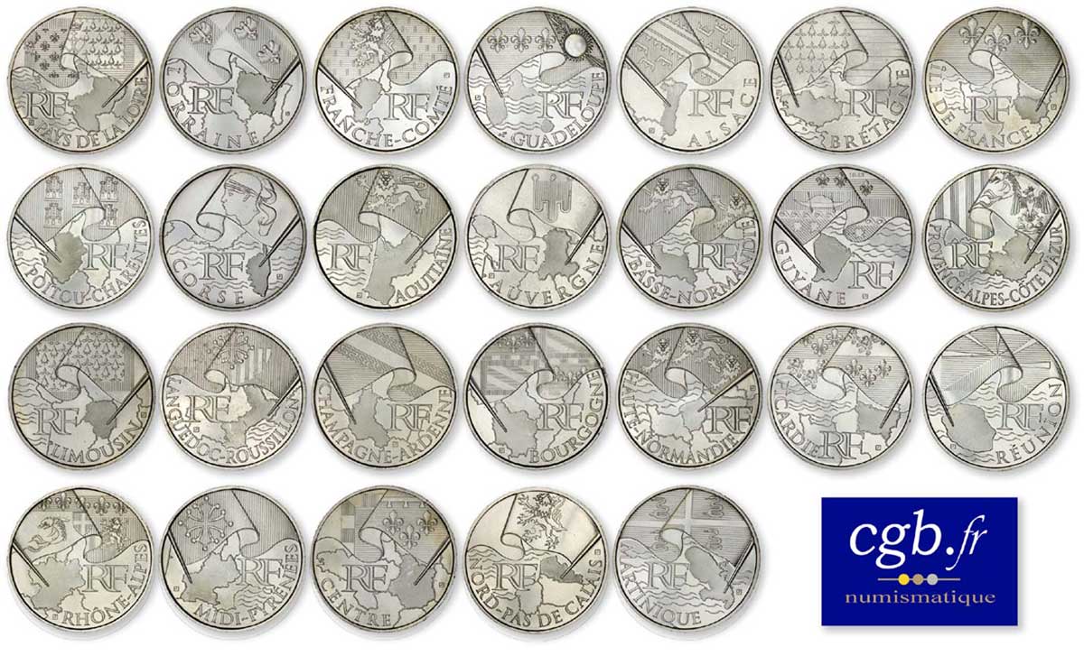FRANCE Lot des 26 pièces 10 Euro des RÉGIONS 2010 2010 MS63