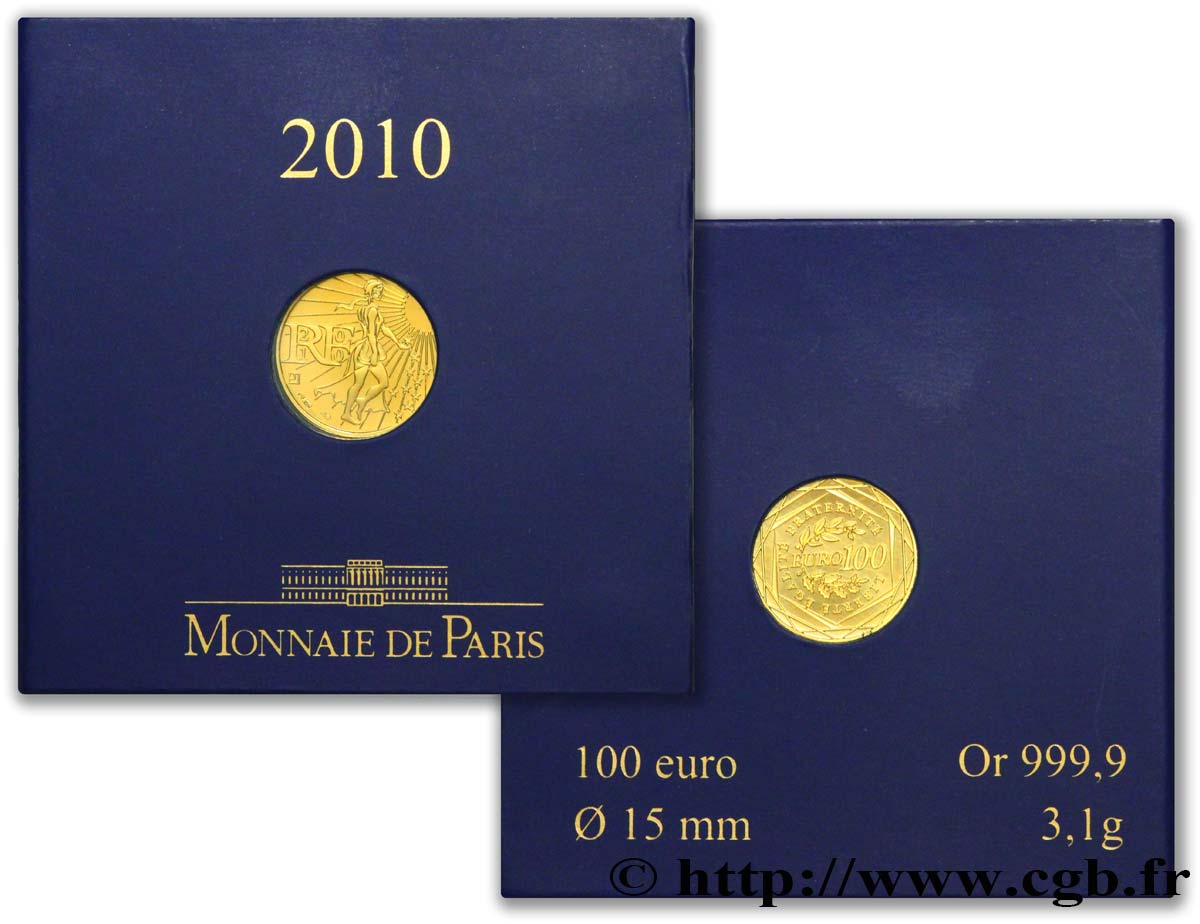 FRANCE 100 Euro LA SEMEUSE (or) 2010 Brilliant Uncirculated