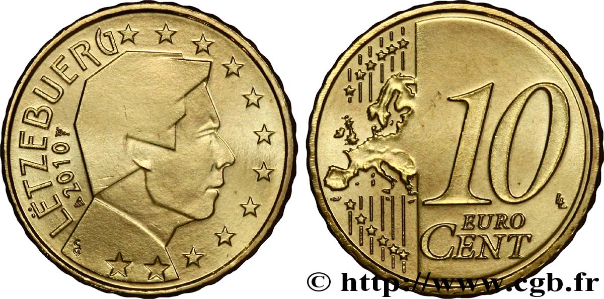 LUXEMBOURG 10 Cent GRAND DUC HENRI 2010 MS