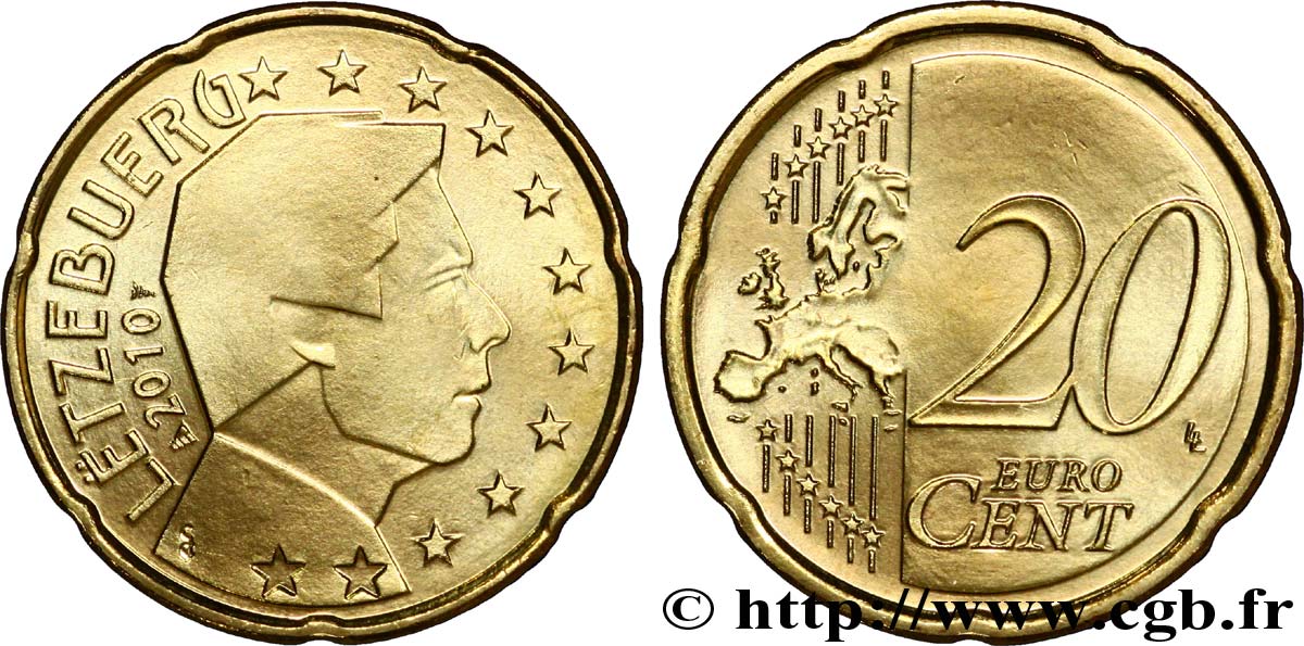 LUXEMBOURG 20 Cent GRAND DUC HENRI 2010 MS