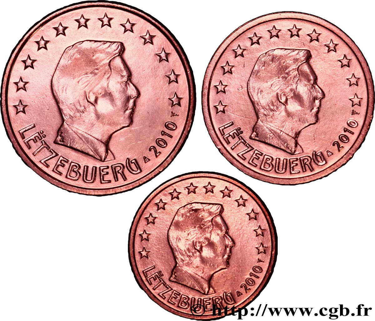 LUXEMBOURG LOT 1 Cent, 2 Cent, 5 Cent GRAND-DUC HENRI 2010 MS63