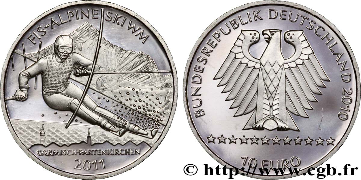 GERMANY 10 Euro “CHAMPIONNAT DU MONDE DE SKI - 2011” tranche A 2010 MS63