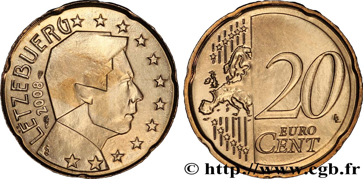 LUXEMBOURG 20 Cent GRAND DUC HENRI 2008 MS63