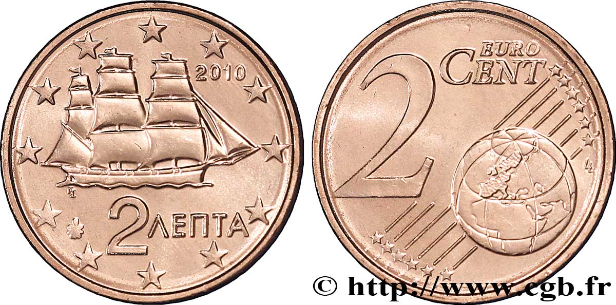 GREECE 2 Cent CORVETTE 2010 MS63