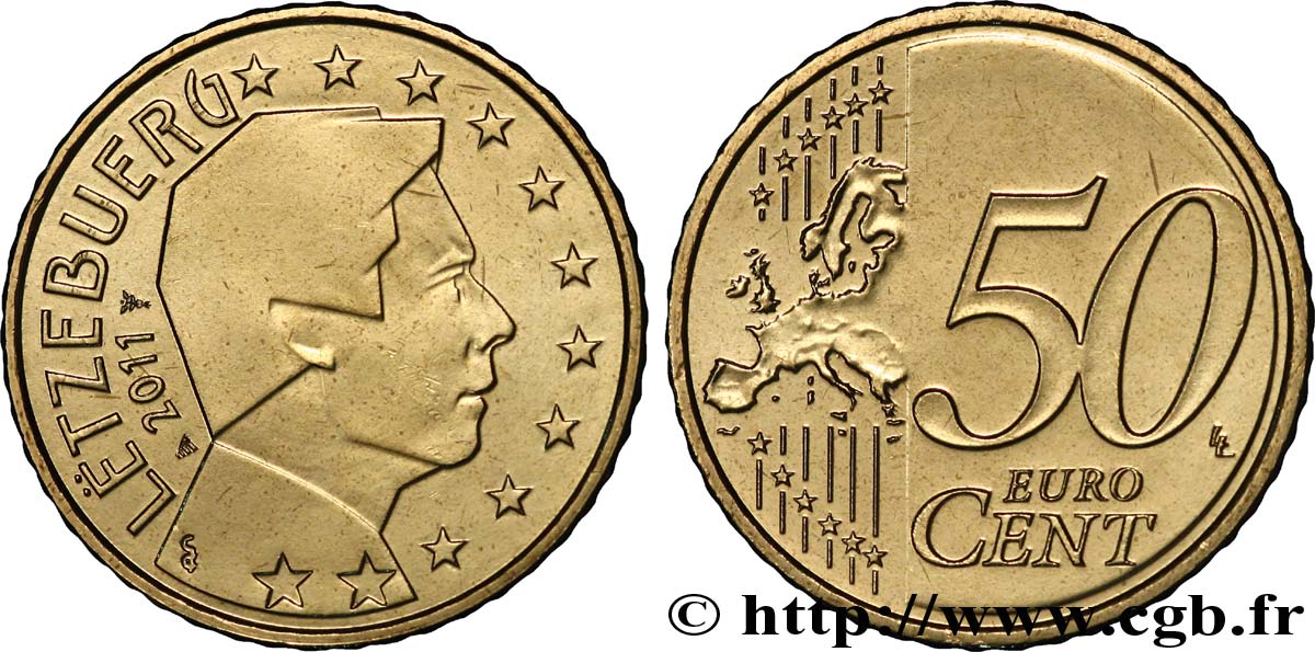 LUXEMBOURG 50 Cent GRAND DUC HENRI 2011 MS63