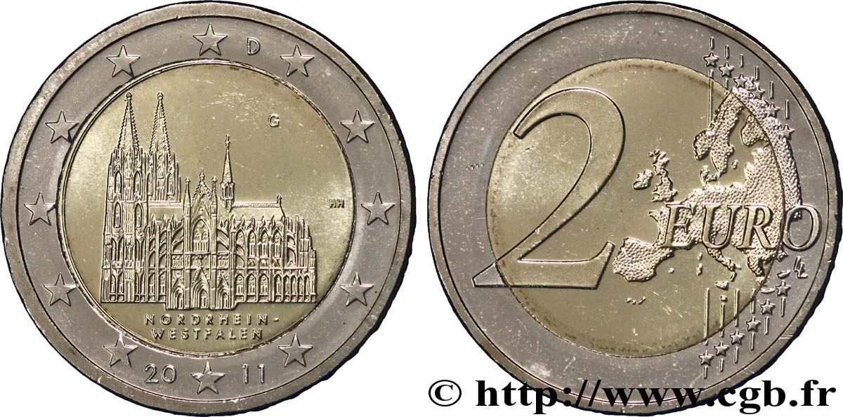 GERMANIA 2 Euro CATHÉDRALE DE COLOGNE tranche B - Karlsruhe G 2011 MS63