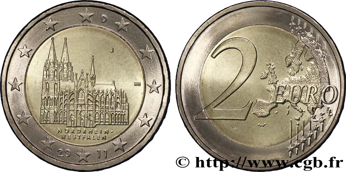 GERMANIA 2 Euro CATHÉDRALE DE COLOGNE tranche A - Hambourg J 2011 MS63