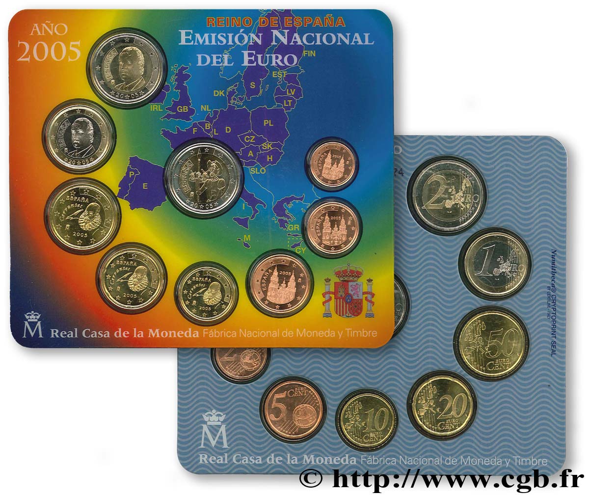 SPAIN SÉRIE Euro BRILLANT UNIVERSEL (9 pièces) 2005 Brilliant Uncirculated