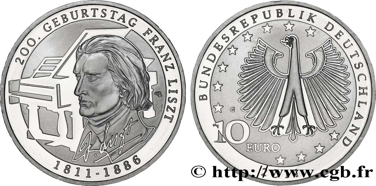 ALEMANIA 10 Euro BICENTENAIRE DE LA NAISSANCE DE FRANZ LISZT (1811-1886) tranche B 2011 SC64