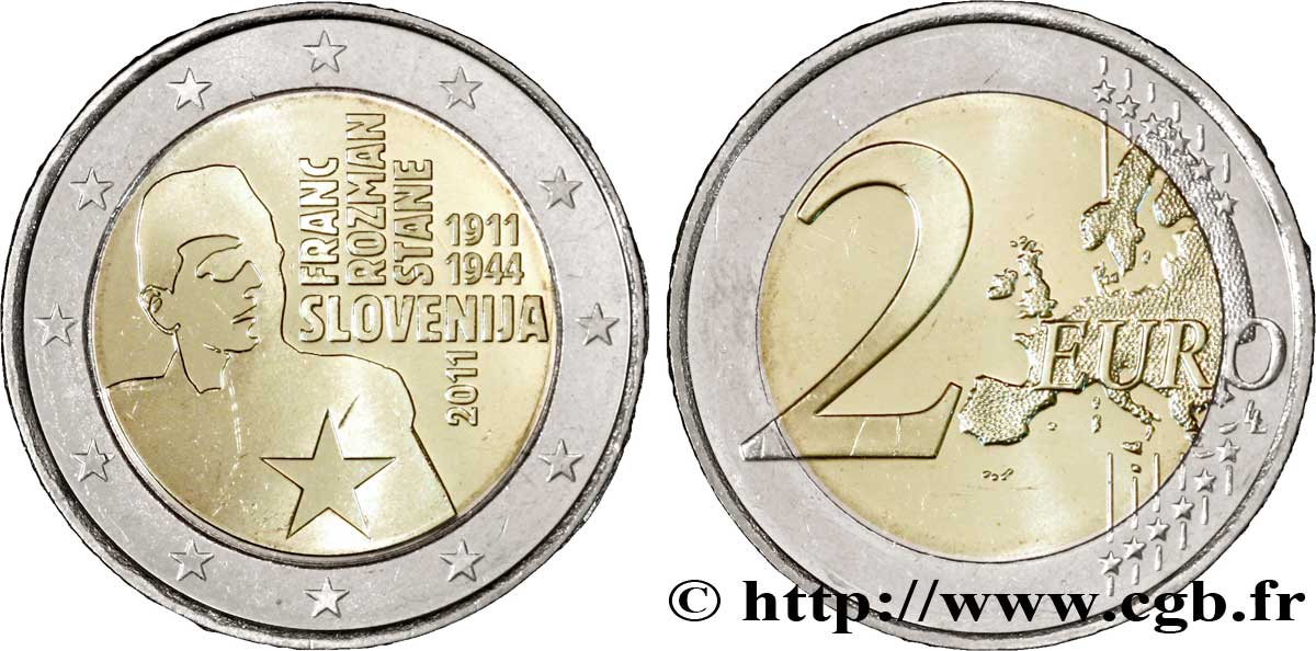 SLOVÉNIE 2 Euro CENTENAIRE DE LA NAISSANCE DE FRANC ROZMAN-STANE  2011 SPL