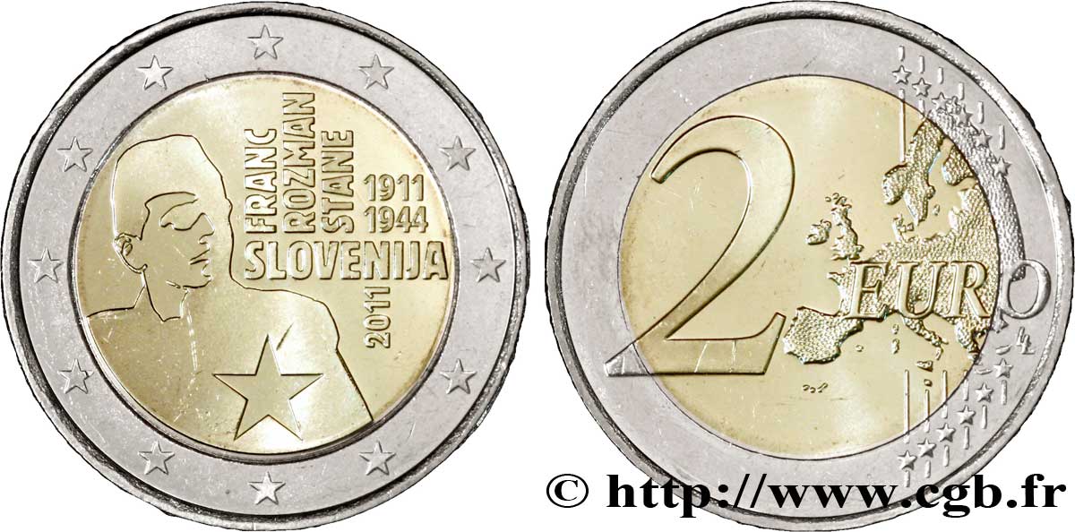 SLOVÉNIE 2 Euro CENTENAIRE DE LA NAISSANCE DE FRANC ROZMAN-STANE tranche B 2011 SPL63