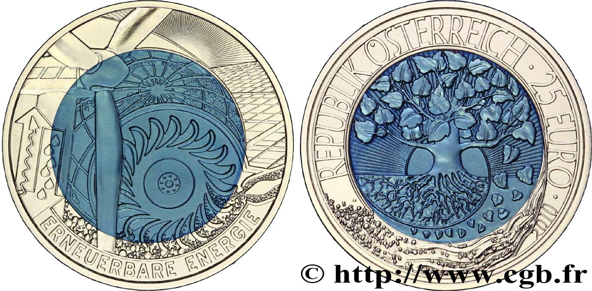 AUSTRIA 25 Euro ÉNERGIE RENOUVELABLE 2010 BU