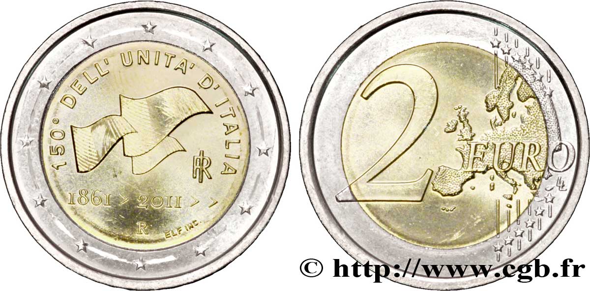 ITALY 2 Euro 150e ANNIVERSAIRE DE L’UNIFICATION ITALIENNE 2011 MS