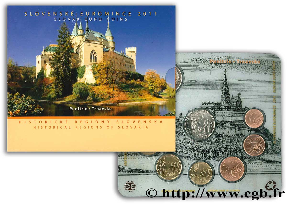 SLOVAKIA SÉRIE Euro BRILLANT UNIVERSEL - RÉGIONS HISTORIQUES SLOVAQUES – Ponitrie, Trnavsko 2011 Brilliant Uncirculated