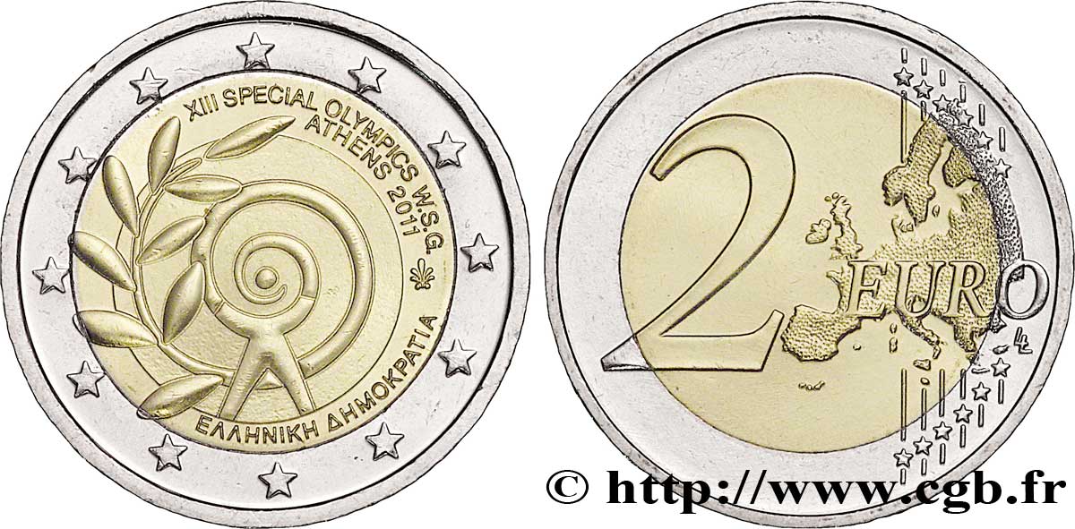 GREECE 2 Euro XIIIème JEUX OLYMPIQUES SPÉCIAUX D’ÉTÉ tranche B 2011 MS63