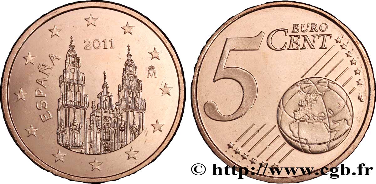 SPAIN 5 Cent COMPOSTELLE 2011 MS63