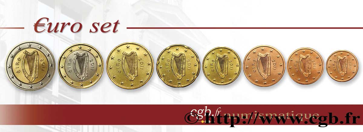 IRLANDE LOT DE 8 PIÈCES EURO (1 Cent - 2 Euro Harpe) 2011 SPL63