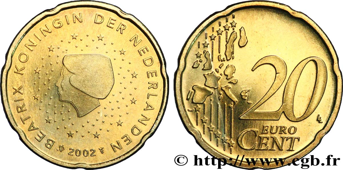 NETHERLANDS 20 Cent BEATRIX 2002 MS63