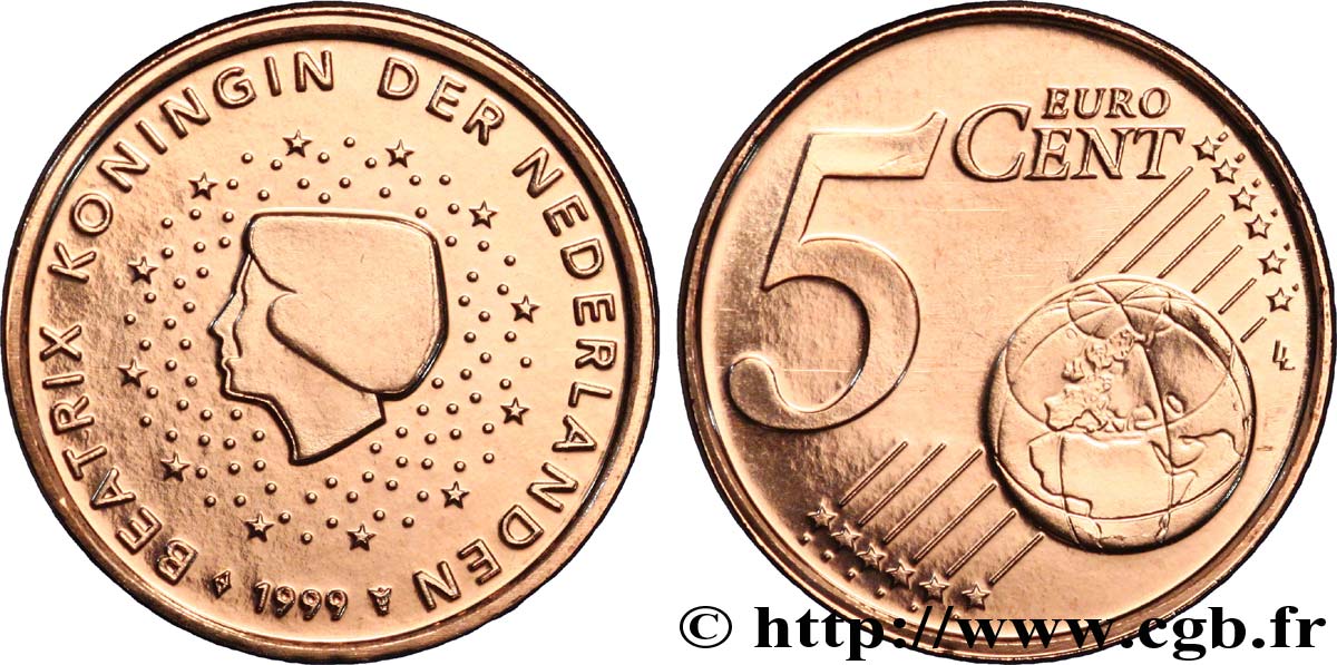 NETHERLANDS 5 Cent BEATRIX 1999 MS63
