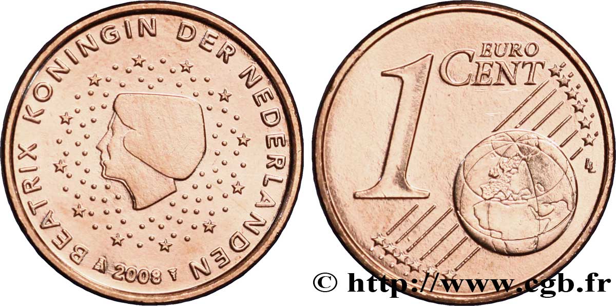 NETHERLANDS 1 Cent BEATRIX 2008 MS63