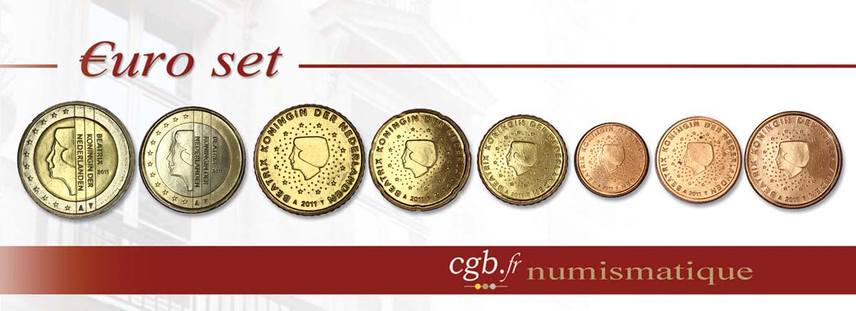PAíSES BAJOS LOT DE 8 PIÈCES EURO (1 Cent - 2 Euro Beatrix) 2011 SC63