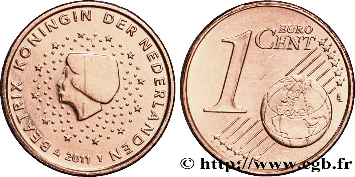 NETHERLANDS 1 Cent BEATRIX 2011 MS63