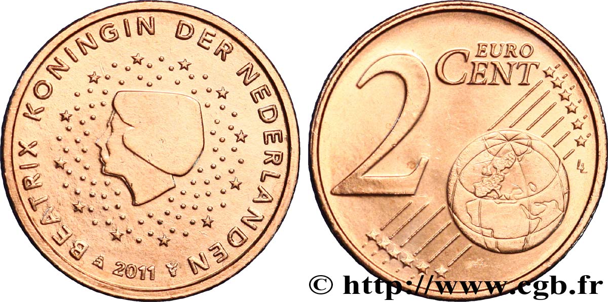 NETHERLANDS 2 Cent BEATRIX 2011 MS63