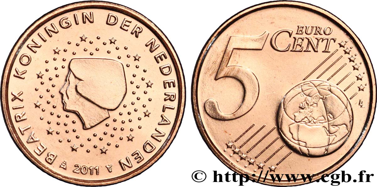 NETHERLANDS 5 Cent BEATRIX 2011 MS63