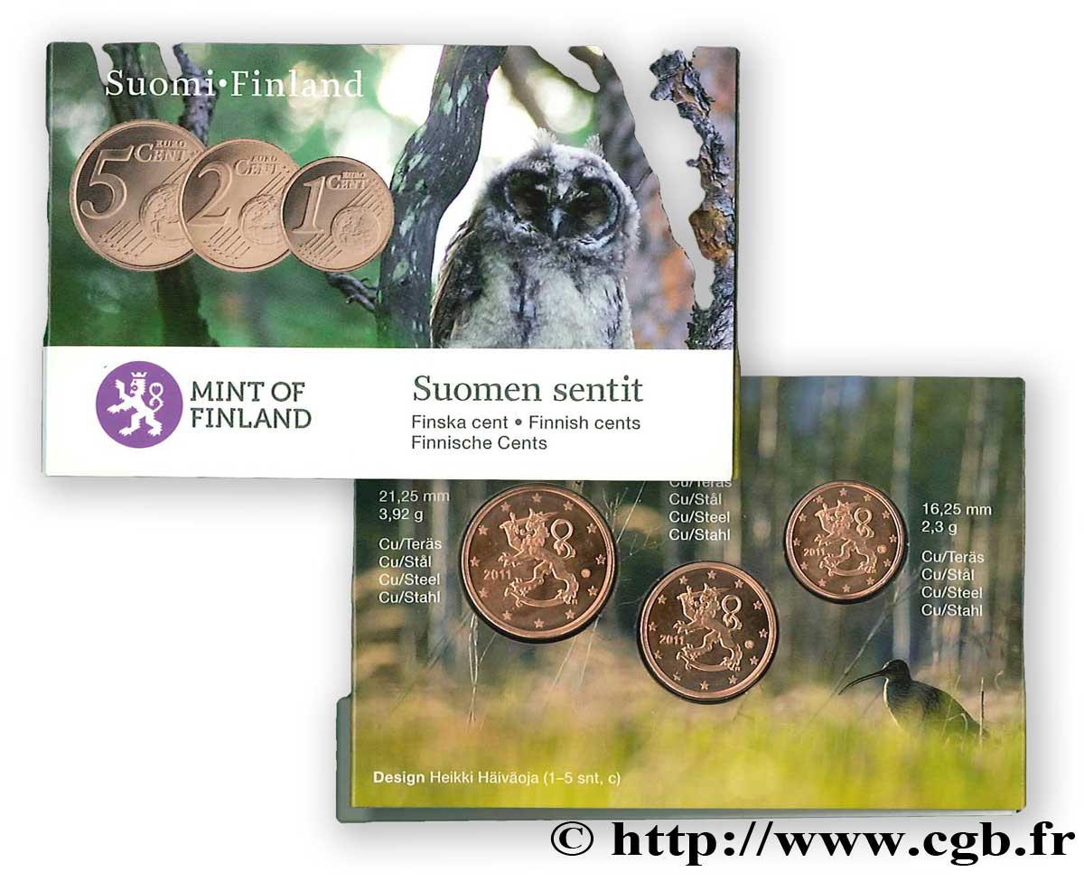 FINLANDIA MINI-SÉRIE Euro BRILLANT UNIVERSEL 1,2 et 5 Cent 2011 BU