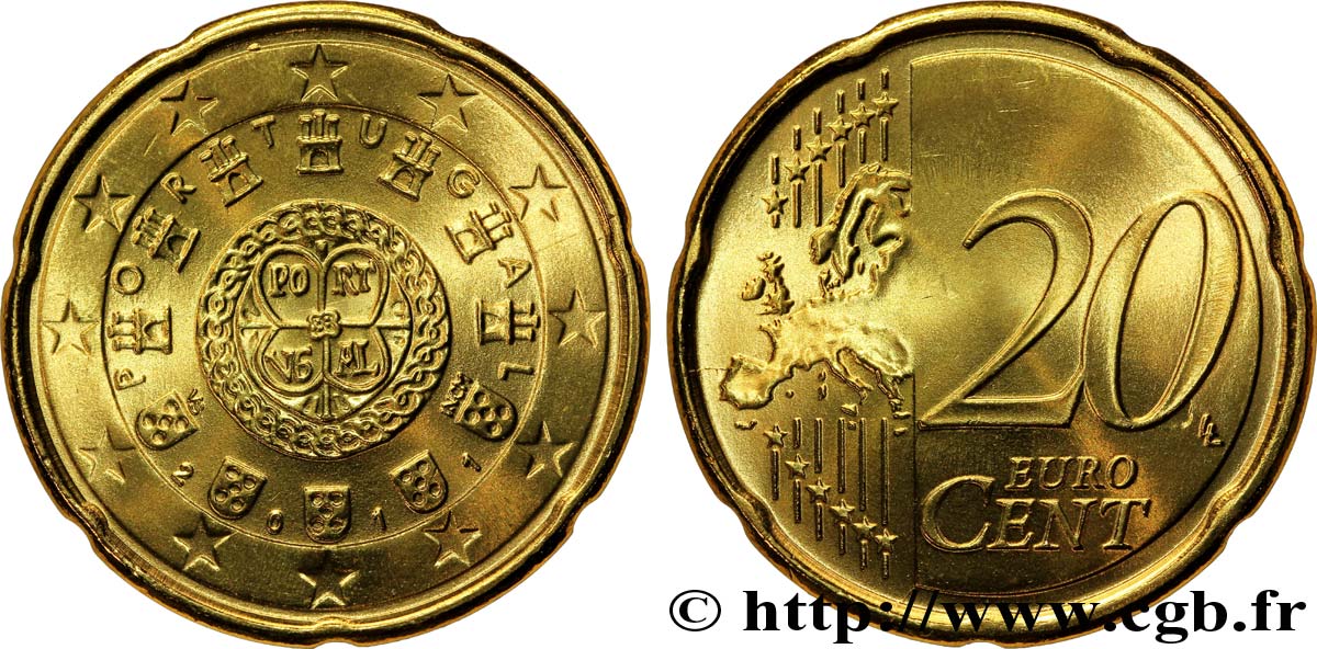 PORTUGAL 20 Cent SCEAU AUX CHATEAUX (1142) 2011 MS63