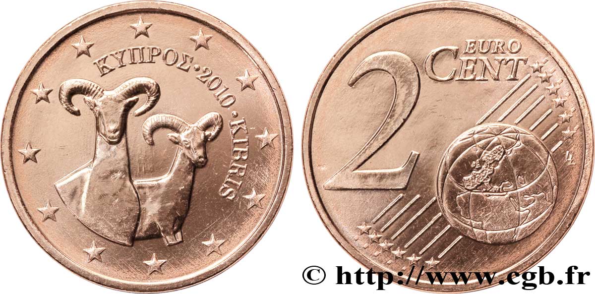 CYPRUS 2 Cent MOUFLON 2010 MS63