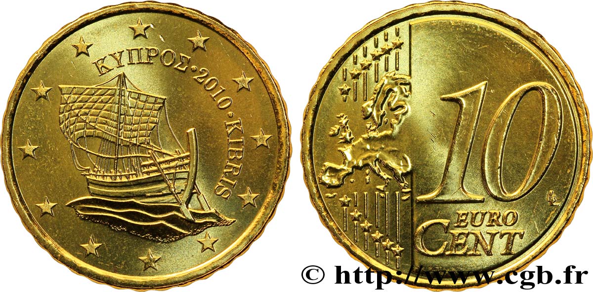 CYPRUS 10 Cent BATEAU DE KYRENIA 2010 MS63