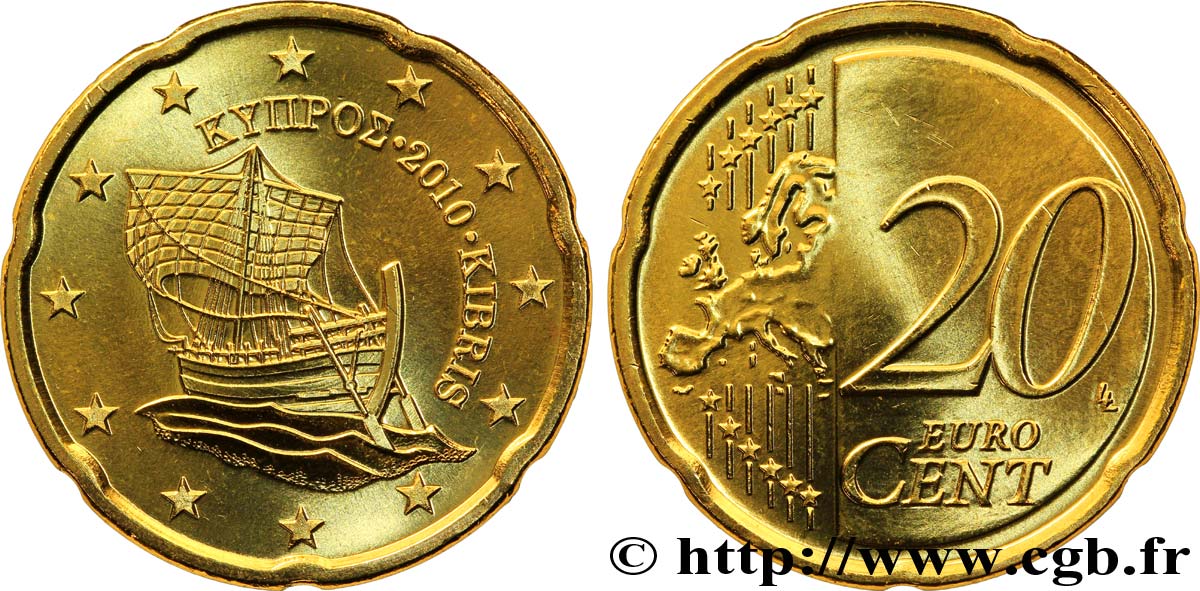 CYPRUS 20 Cent BATEAU DE KYRENIA 2010 MS63