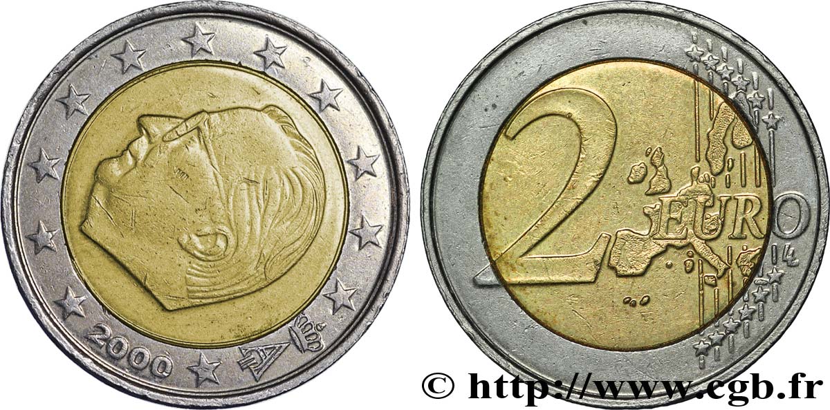 BELGIEN 2 Euro ALBERT II désaxée 2000