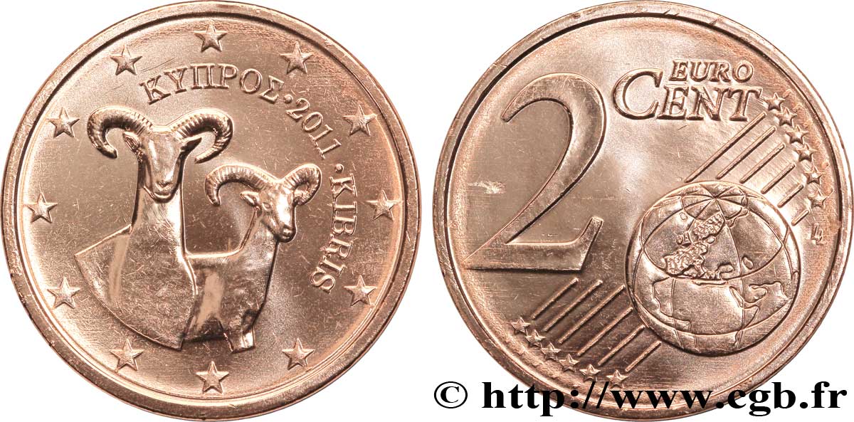 CYPRUS 2 Cent MOUFLON 2011 MS63