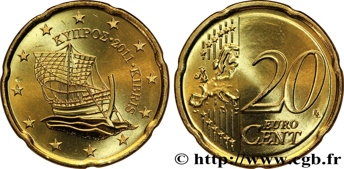 CYPRUS 20 Cent BATEAU DE KYRENIA 2011 MS63