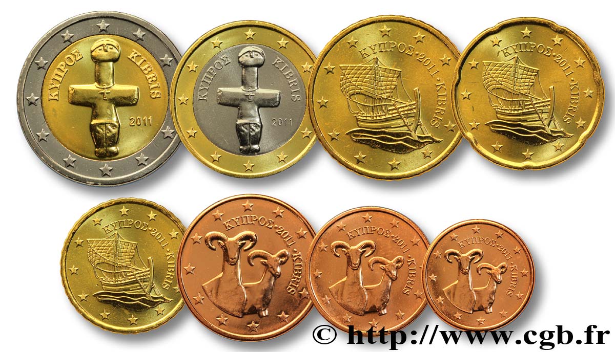 CYPRUS LOT DE 8 PIÈCES EURO (1 Cent - 2 Euro Idole de Pomos) 2011 MS63
