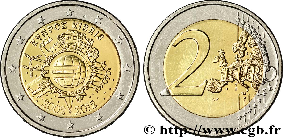 CHYPRE 2 Euro 10 ANS DES PIÈCES ET BILLETS EN EUROS  2012 SPL63
