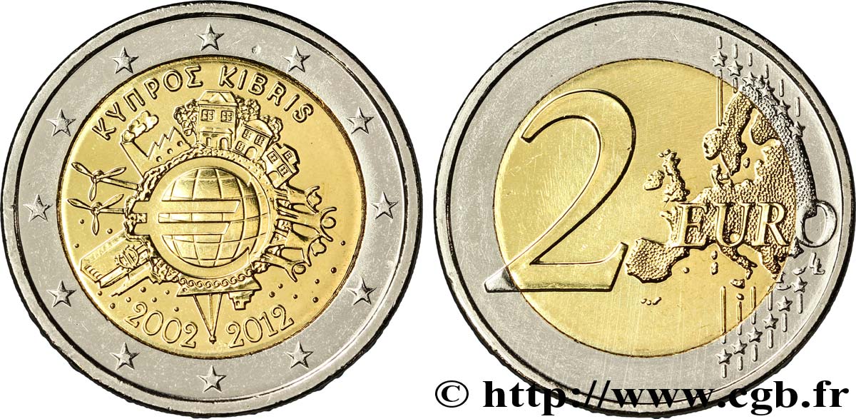 CYPRUS 2 Euro 10 ANS DES PIÈCES ET BILLETS EN EUROS  2012 MS