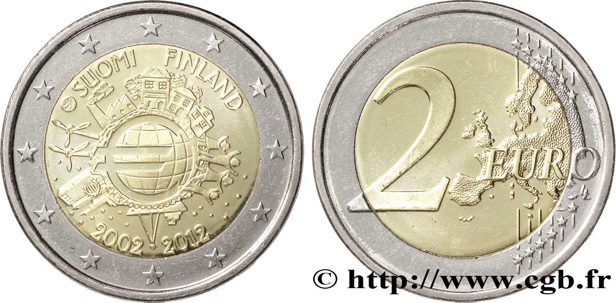 FINLANDIA 2 Euro 10 ANS DES PIÈCES ET BILLETS EN EUROS tranche B 2012 SC63
