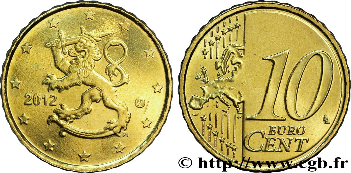 FINLANDIA 10 Cent LION HÉRALDIQUE 2012 MS63