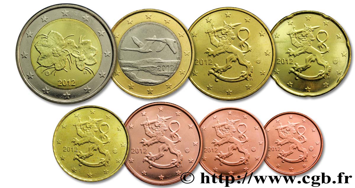 FINLAND LOT DE 8 PIÈCES EURO (1 Cent - 2 Euro Petit Mûrier) 2012 MS63