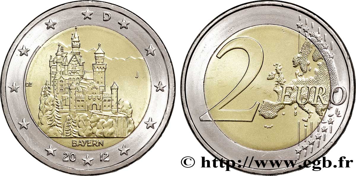 GERMANY 2 Euro BAVIERE - CHÂTEAU DE NEUSCHWANSTEIN tranche A - Hambourg J 2012 MS63