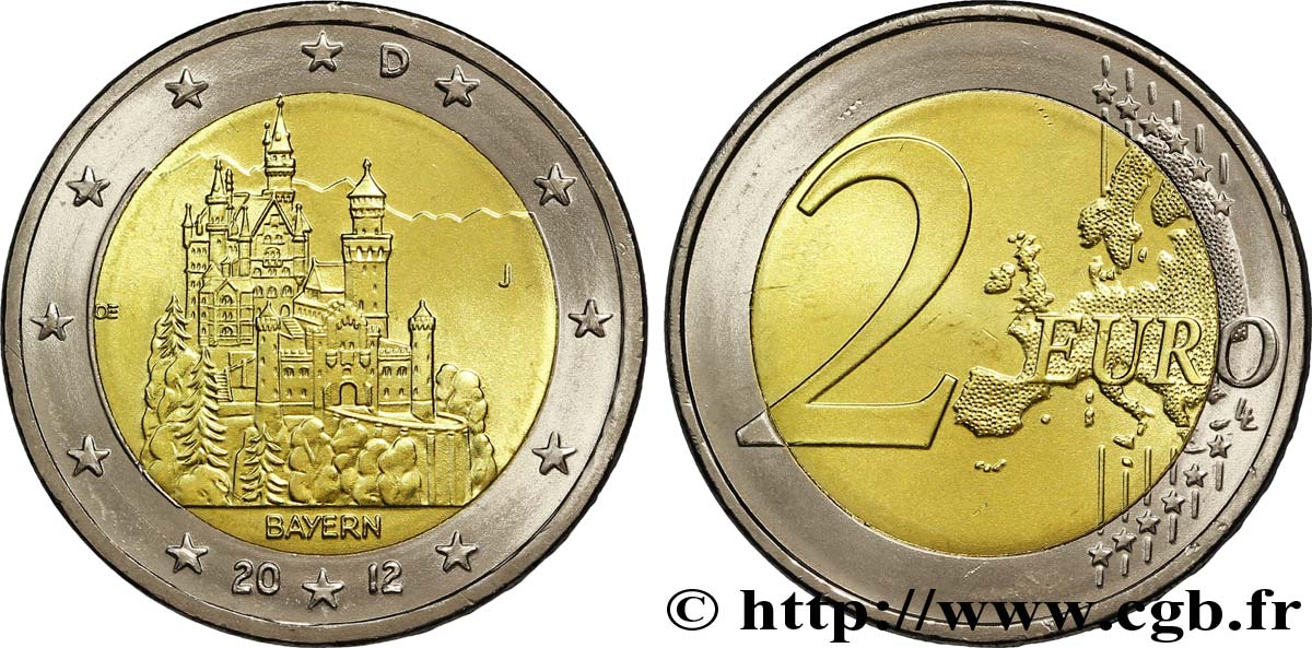 GERMANIA 2 Euro BAVIERE - CHÂTEAU DE NEUSCHWANSTEIN tranche B - Hambourg J 2012 MS63