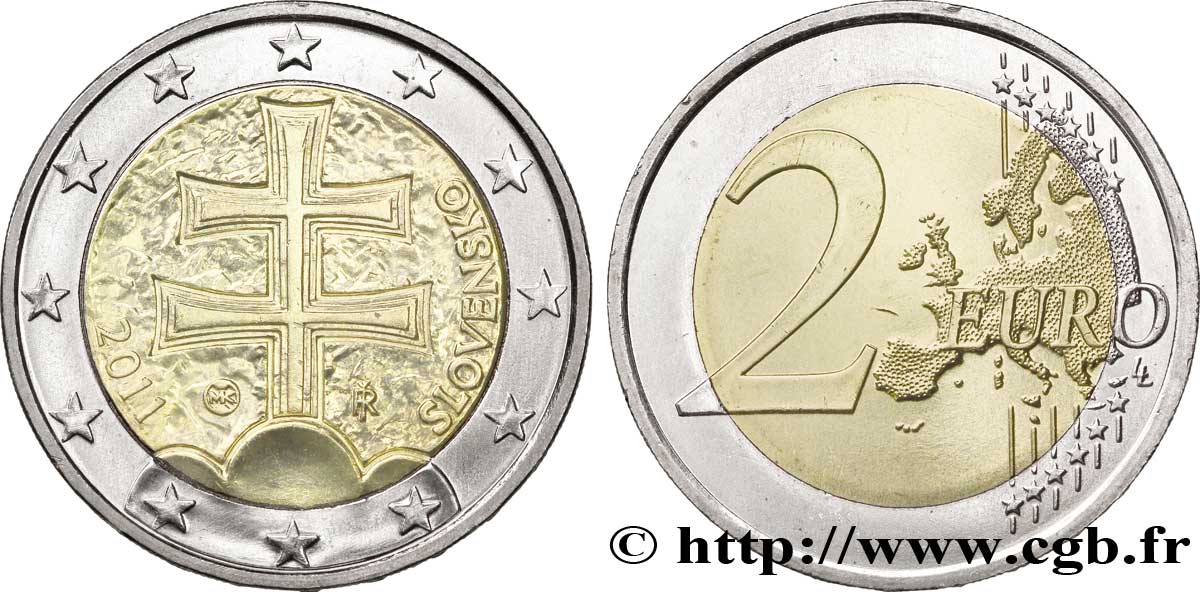 SLOVAKIA 2 Euro CROIX DOUBLE tranche A   2011 MS63