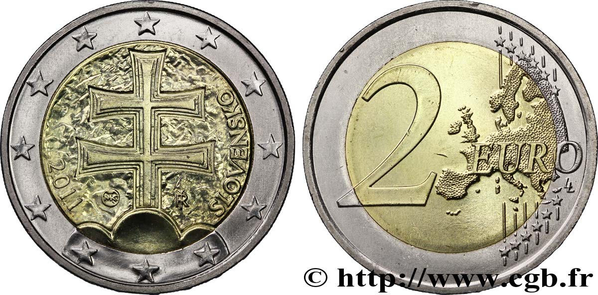 SLOVAKIA 2 Euro CROIX DOUBLE tranche B  2011 MS63