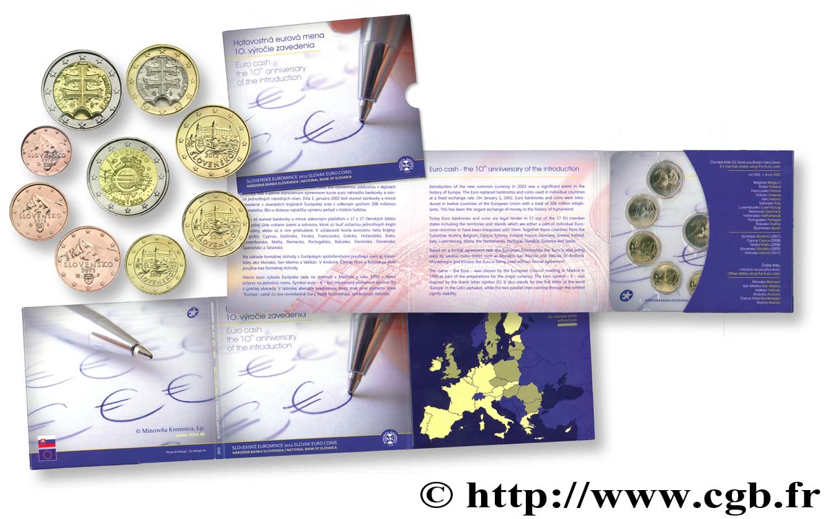SLOVACCHIA SÉRIE Euro BRILLANT UNIVERSEL - 10 ANS DES PIÈCES ET BILLETS EN EUROS 2012 BU