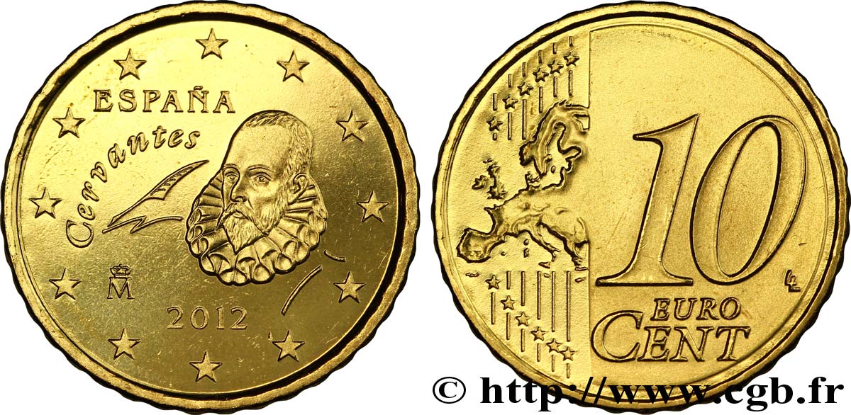 SPAIN 10 Cent CERVANTÈS 2012 MS63