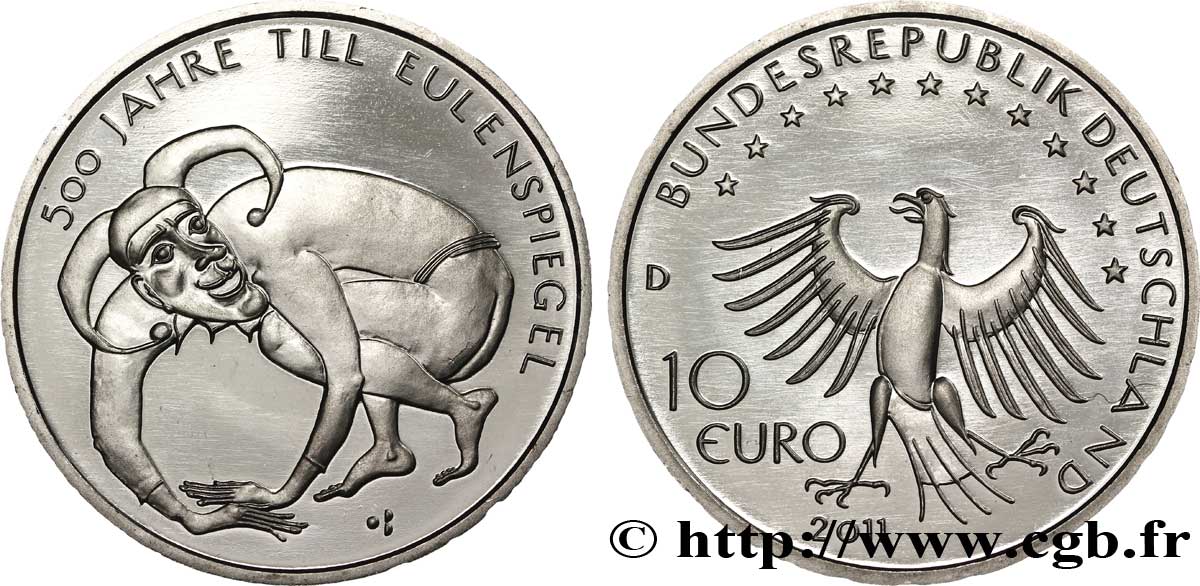 GERMANY 10 Euro 500 ANS DE TILL L ESPIEGLE tranche A 2011 MS64